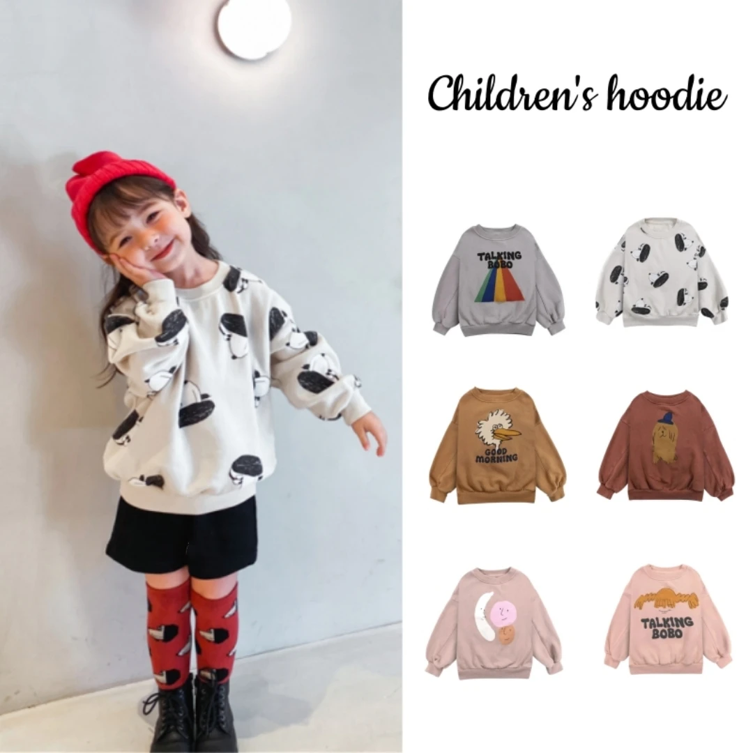 

25 Autumn/Winter INS Korean Style Children's Sweater Classic Boys and Girls' Colorful Cartoon Pattern Plush Warm Hooded Clothes