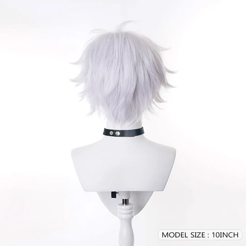 Imagen 2 del producto Peluca recta sintética blanca corta, juego de Anime, Cosplay, peluca mullida resistente al calor para hombres para fiesta diaria