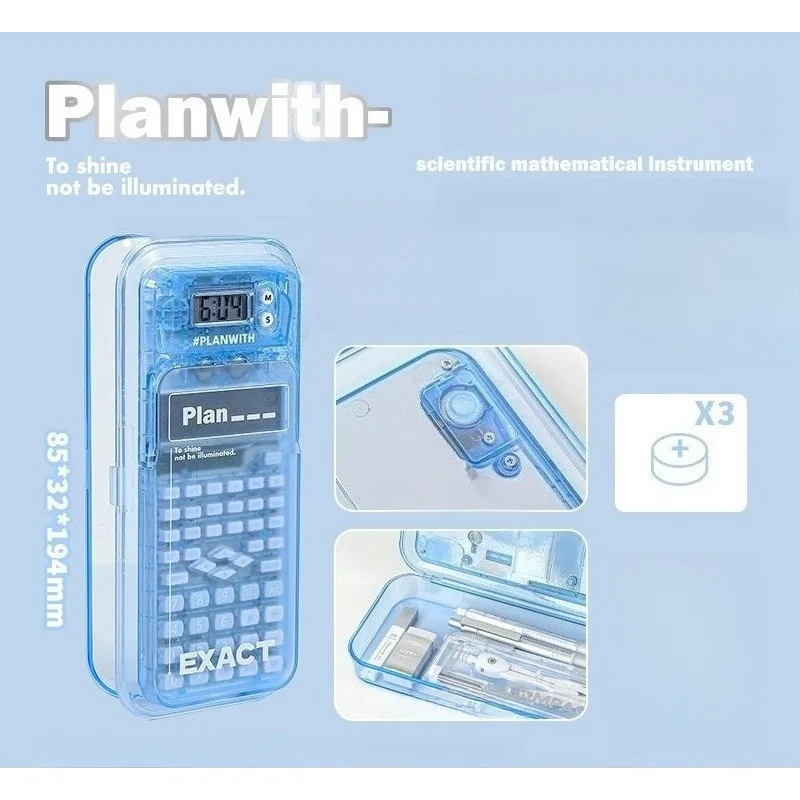 صندوق أقلام رصاص متعدد الوظائف 2 في 1 مع آلة حاسبة 240 وظيفة الحساب والوقت، منظم قرطاسية موصى به باللامتحان #5