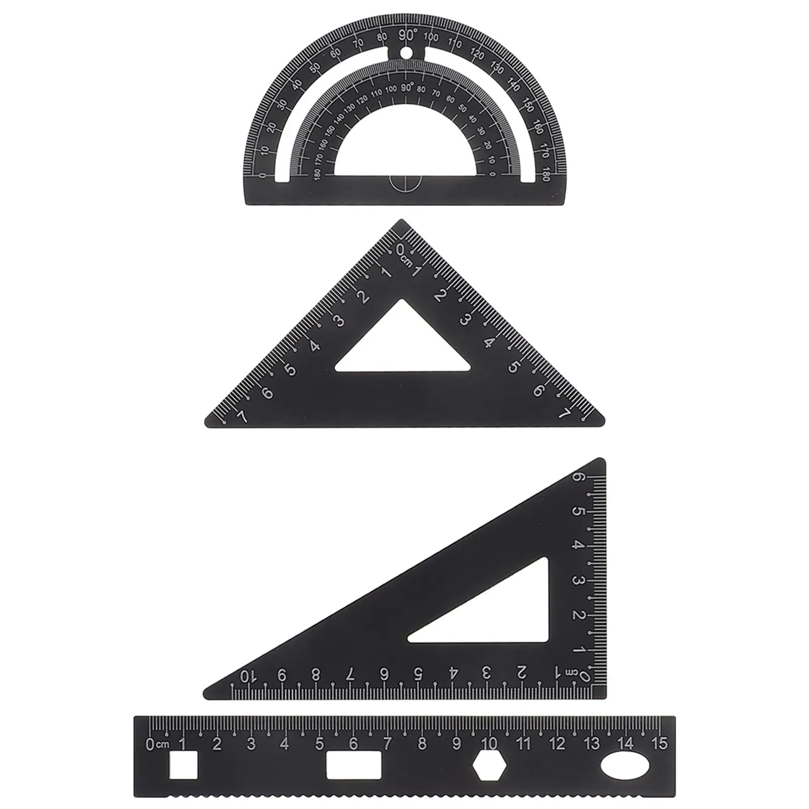 Metal Ruler Set Tools Triangle Plate Semicircle Ruler Protractor Stationery Set for Students Artists Engineers