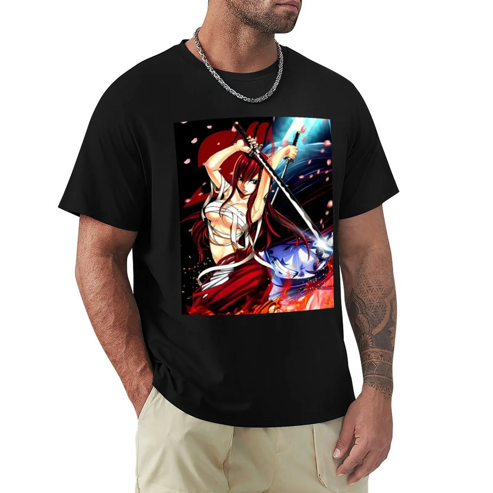 Swordswomen Erza T-Shirt Fashion Graphic Tee for Men