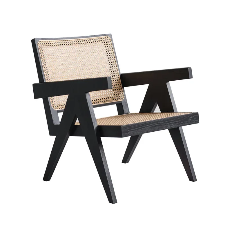 rattan sofa chair, living room solid wood leisure back chair, bed and breakfast balcony rattan recliner