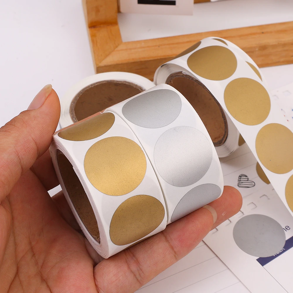 300Pcs/Roll Golden Scratch Off Stickers 1 Inch Labels Sticker Ronde Vorm Geschenkpakket Afdichting Stickers Briefpapier Decor Etiketten