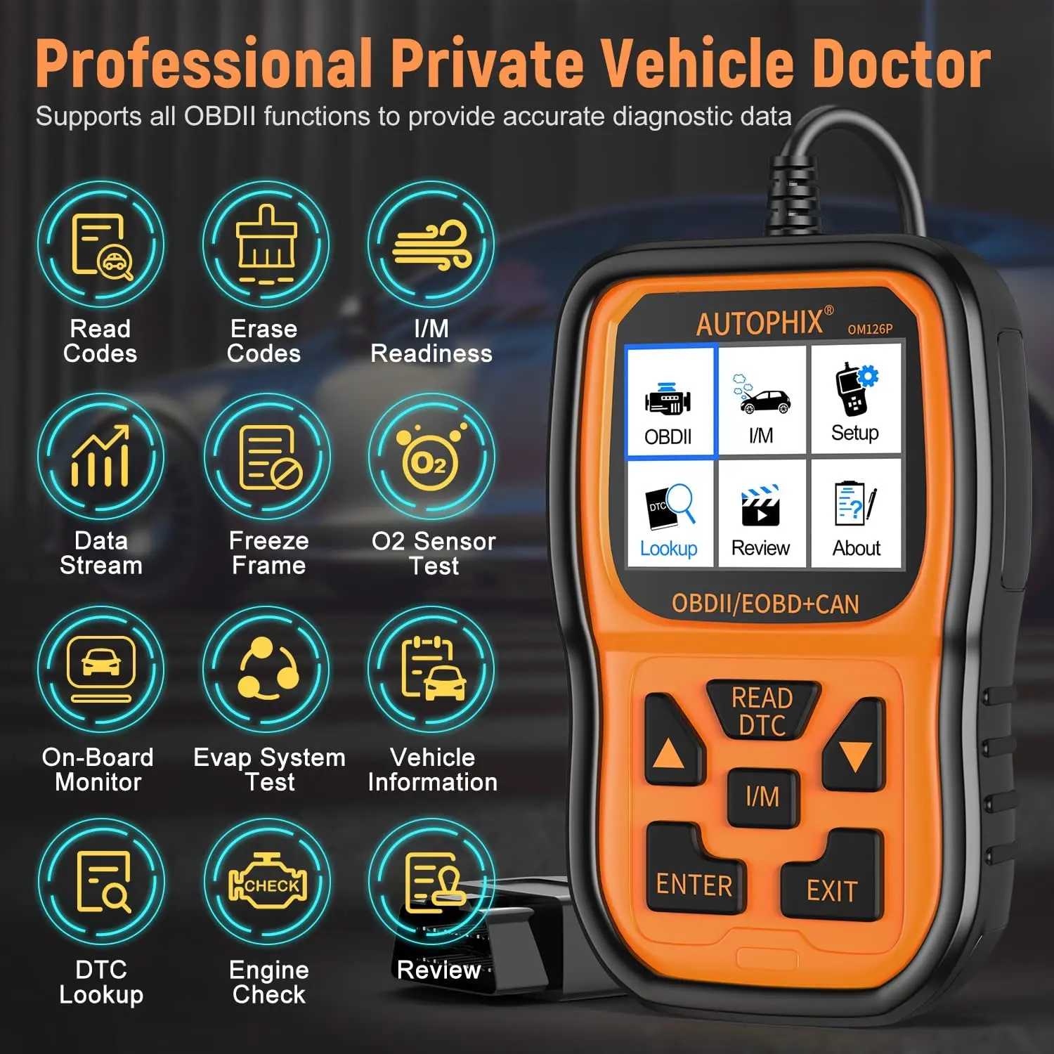 AUTOPHIX OM126P Enhanced OBD2 Scanner Automotive Diagnostic Tools Code Reader Check Engine Light for Full OBDII Car After 1996