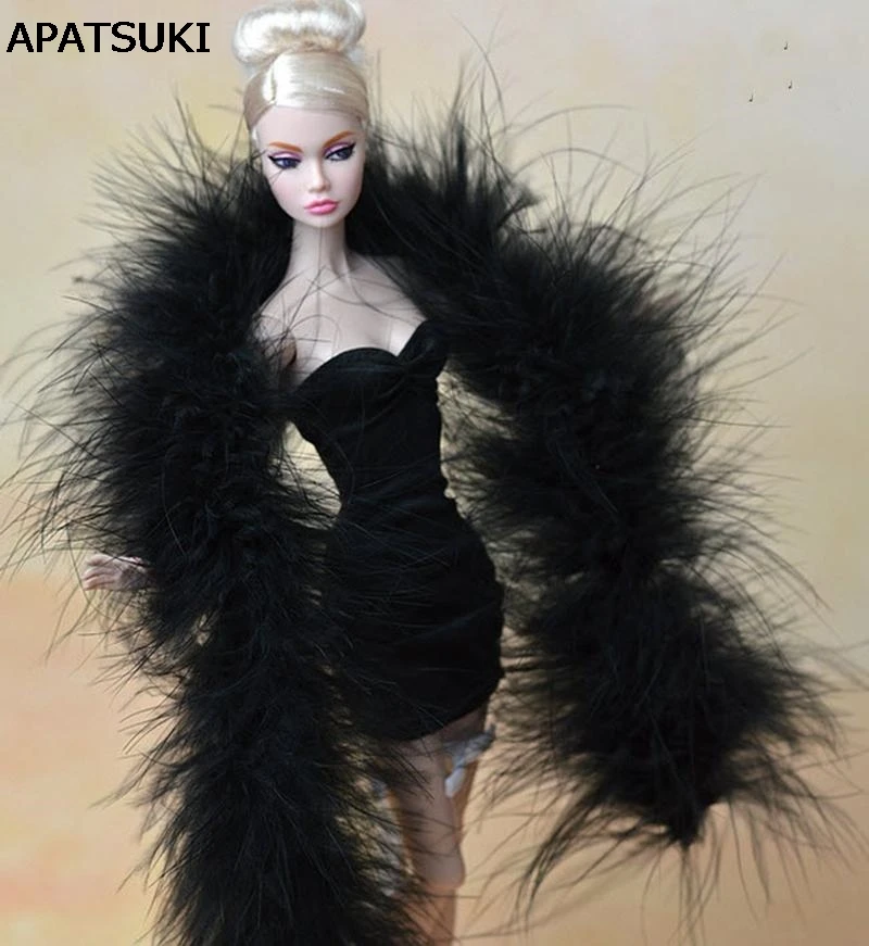 Moda preto longo xale de pelúcia pashmina para bonecas barbie para bonecas monster high presente playhouse da menina