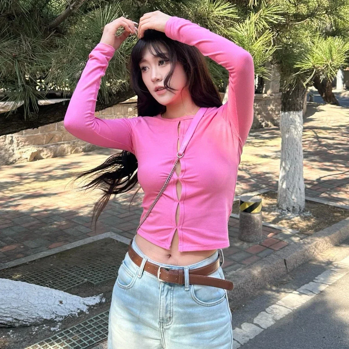 Women's Long Sleeve round Neck Hollow out Slim Fit Yoga Pilates Top Yellow Soft Comfortable Fashion Autumn Shirt