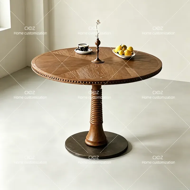 French Retro Solid Wood Round Dining Table Nordic Style Small Apartment Household Antique Restaurant Furniture