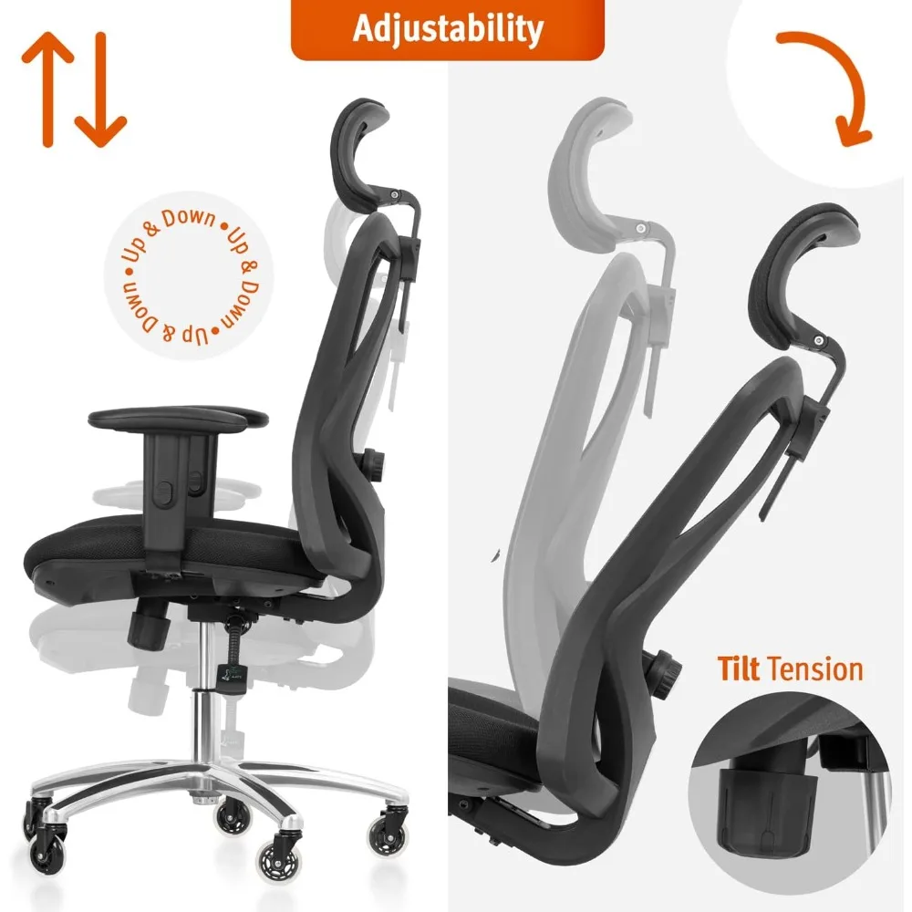 Ergonomic Office Chair Adjustable High Back Desk Chair Lumbar Support Breathable Mesh Thick Cushion