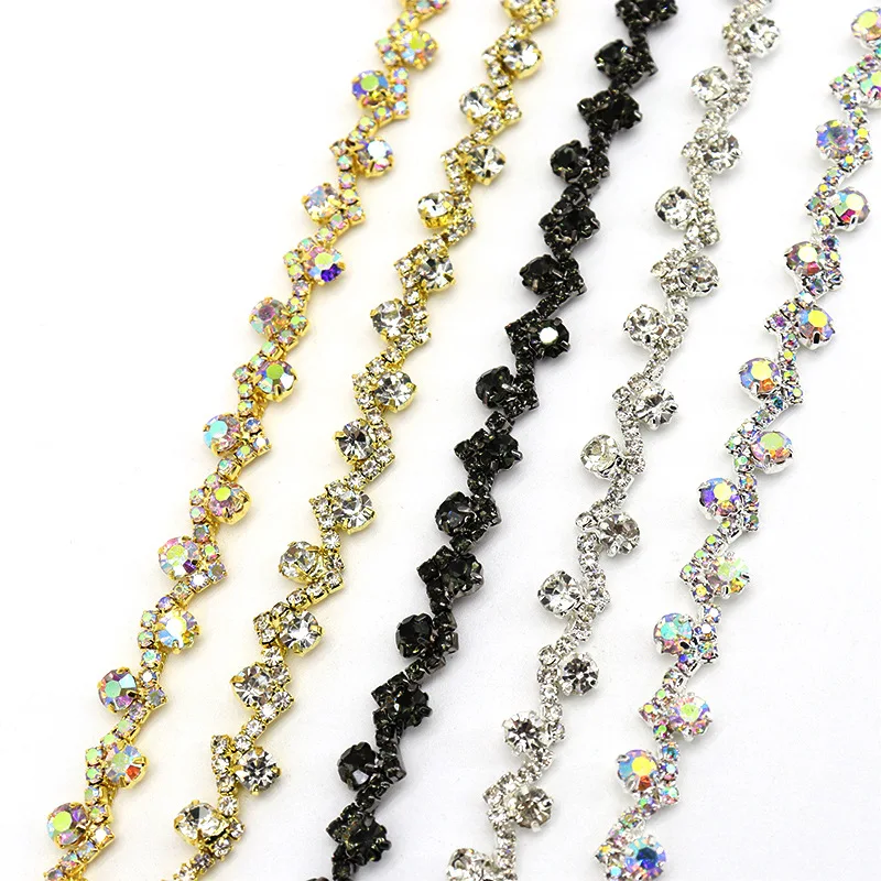 10Yards Rhinestone Chain Diamond Trim Fringe Crystal Clothing Bag Hat Accessories DIY Wedding Decoration Gift Rhinestone Ribbon