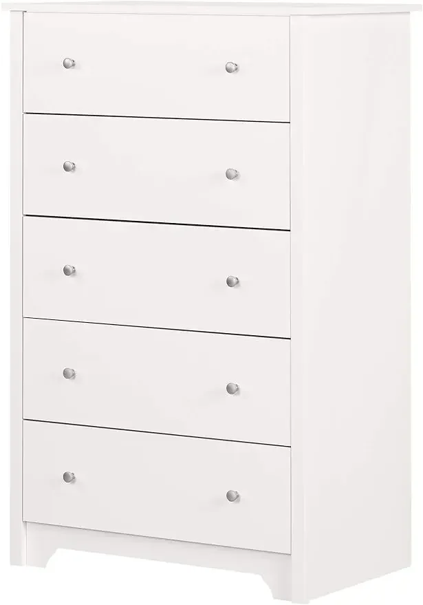 South Shore-Vito Collection 5-Drawer Dresser, Pure White with Matte Nickel Handles, 16.88 "D x 31.5" W X 48.75 "H