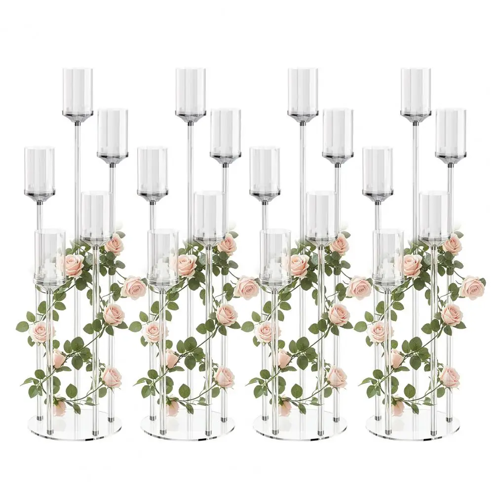4-teiliges Acryl-Kerzenhalter-Set mit 5 Armen, Klare Hochzeits-Party-Tischdekorationen, geeignet für LED-Kerzen mit einem Durchmesser von bis zu 1,57 Zoll.