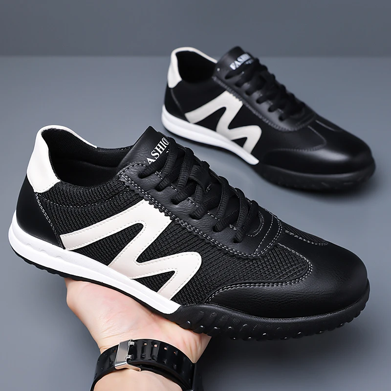 Men's thick soled casual mesh panel shoes summer breathable soft soled running shoes outdoor fashion sports shoes male sneakers