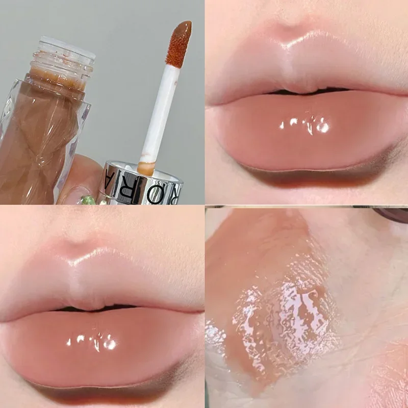 Crystal Pink Nude Mirror Lip Gloss Clear Moisturizing Jelly Lip Oil Lasting No Sticky Sexy Lip Glaze Water Light Liquid Lipstick