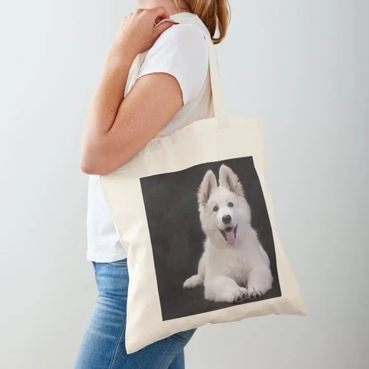 

White Swiss Shepherd Dog or a White German Shepherd Puppy Tote Bag shopper bag women canvas canvas tote bags female bag Eco