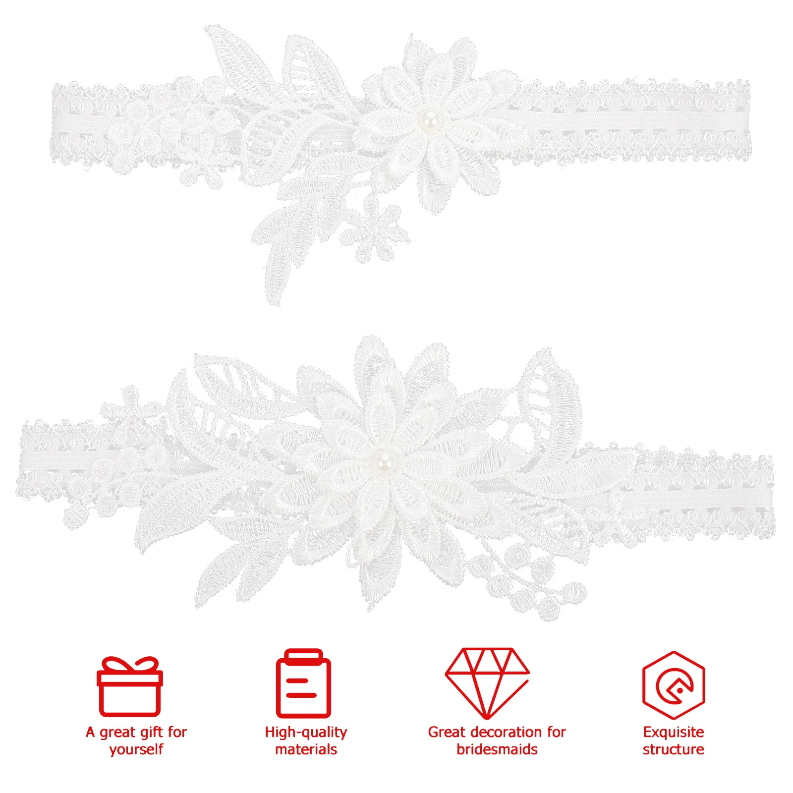 

1Pair Pearl Leg Rings Bridal Wedding Garters Lace Floral Decor for Bride Elegant Belt Accessory Comfortable Stretchy Design