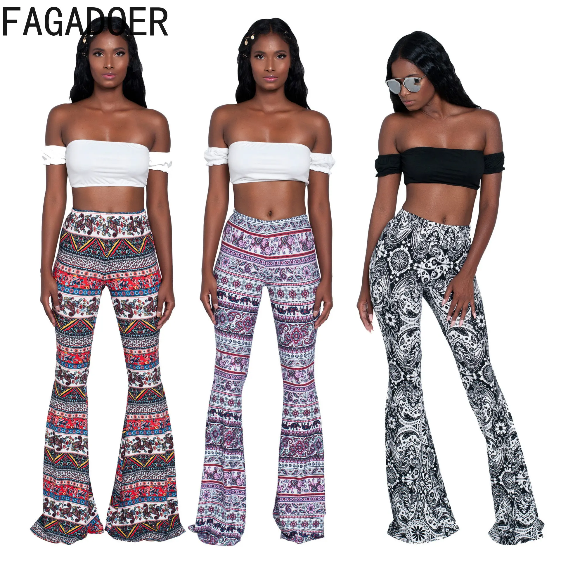 

FAGADOER Casual Paisley Printing Skinny Flare Pants Women High Waisted Y2K Hot Girl Trousers Female Fashion Streetwear Bottoms