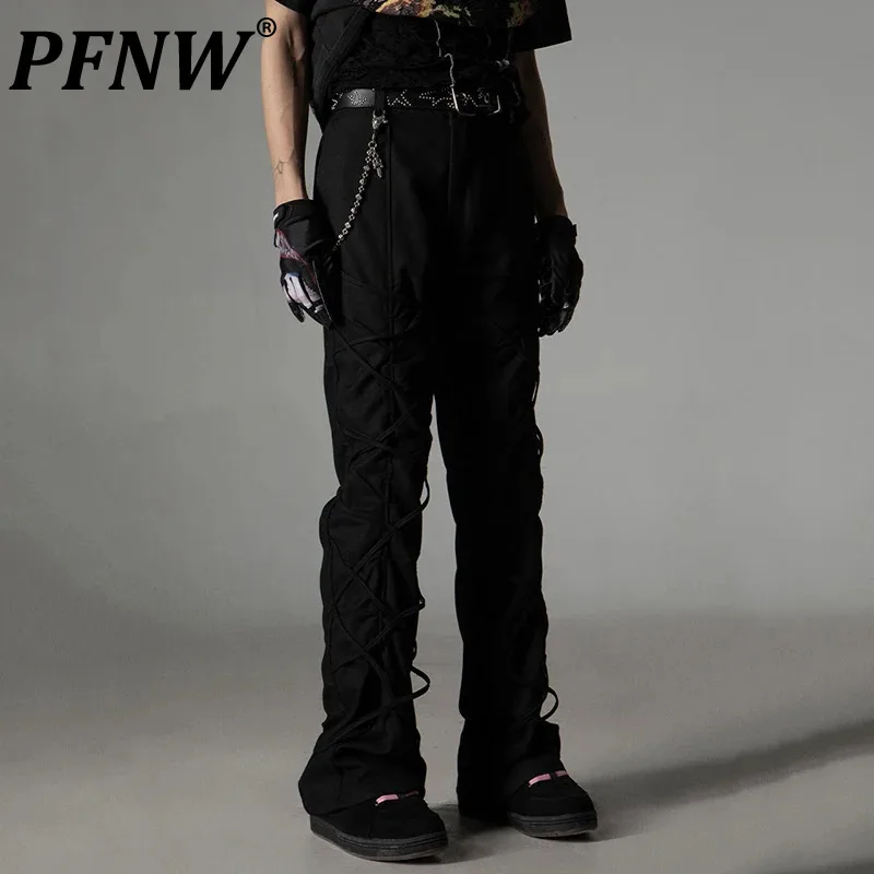 

PFNW Darkwear Men's Black Hollow Out Patchwork Long Pants Casual Niche Straight Wide Leg Trousers Autumn Male Bottom New 12C771