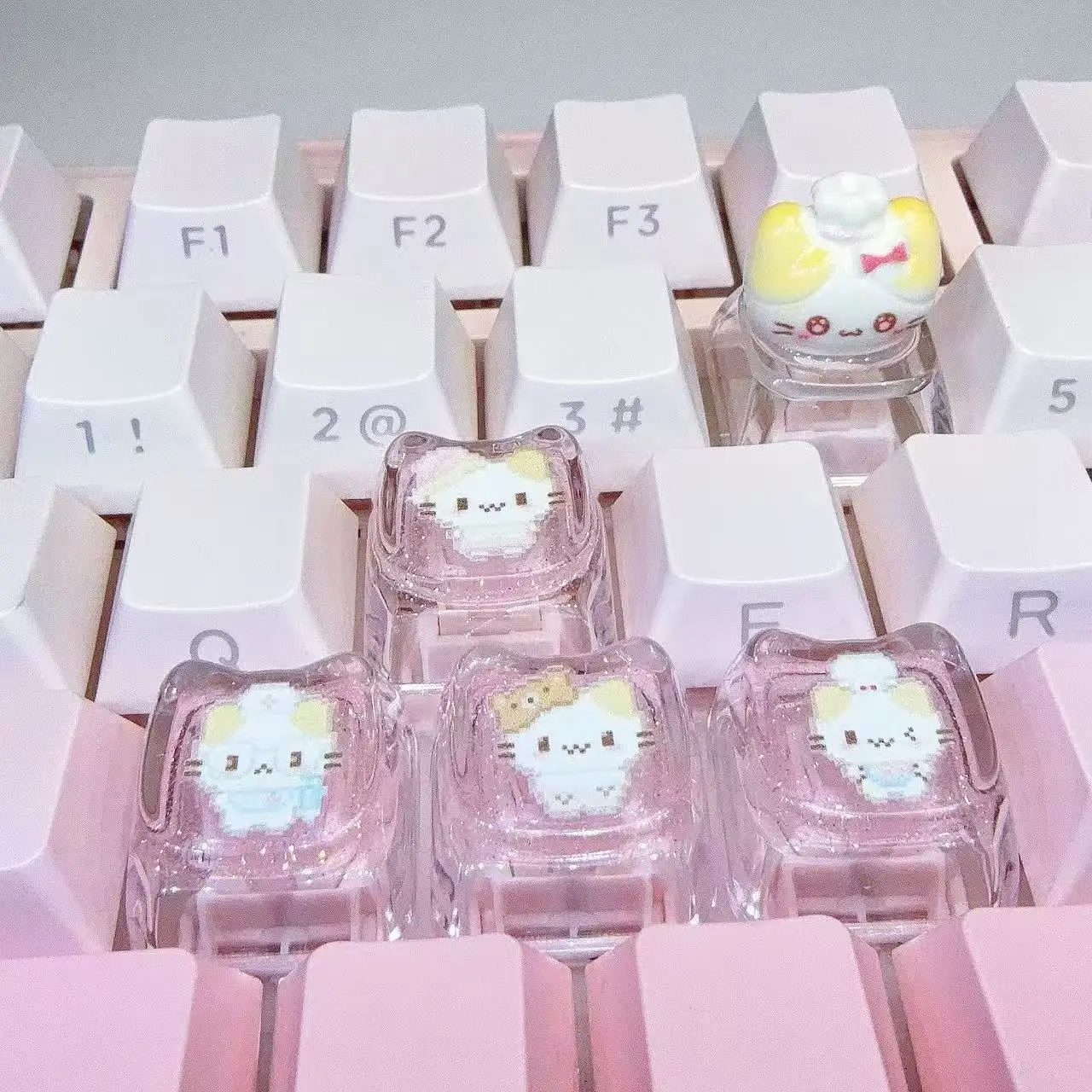 Pixel Marshmallow Cat Pink Translucent Nail Typing Artifact Keycap Cute Sticker Direction Magnetic Axis Cross Mechanical Keycap