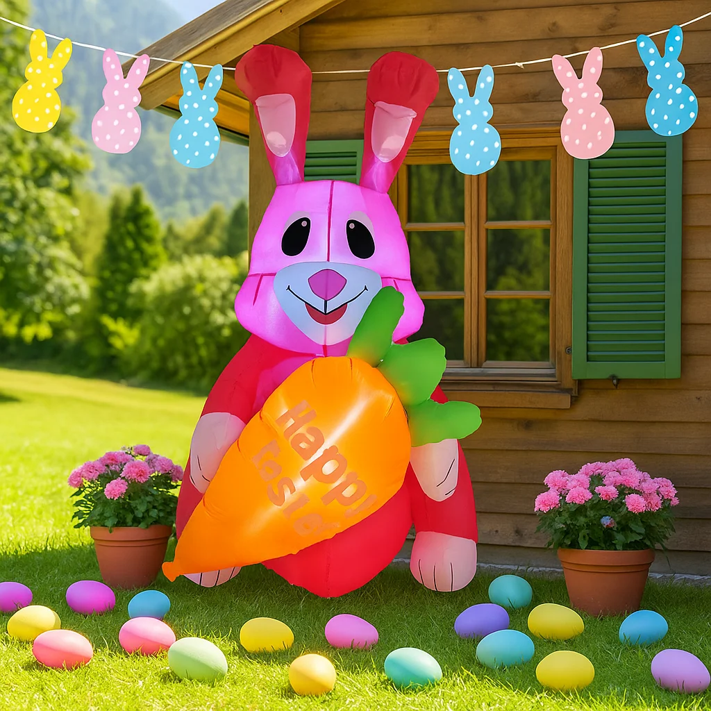 

1,2 м/4 фута счастливой Пасхи, праздничные украшения, розовый кролик, встроенные светодиодные фонари, модель, уличный декор, пасхальные надувные украшения