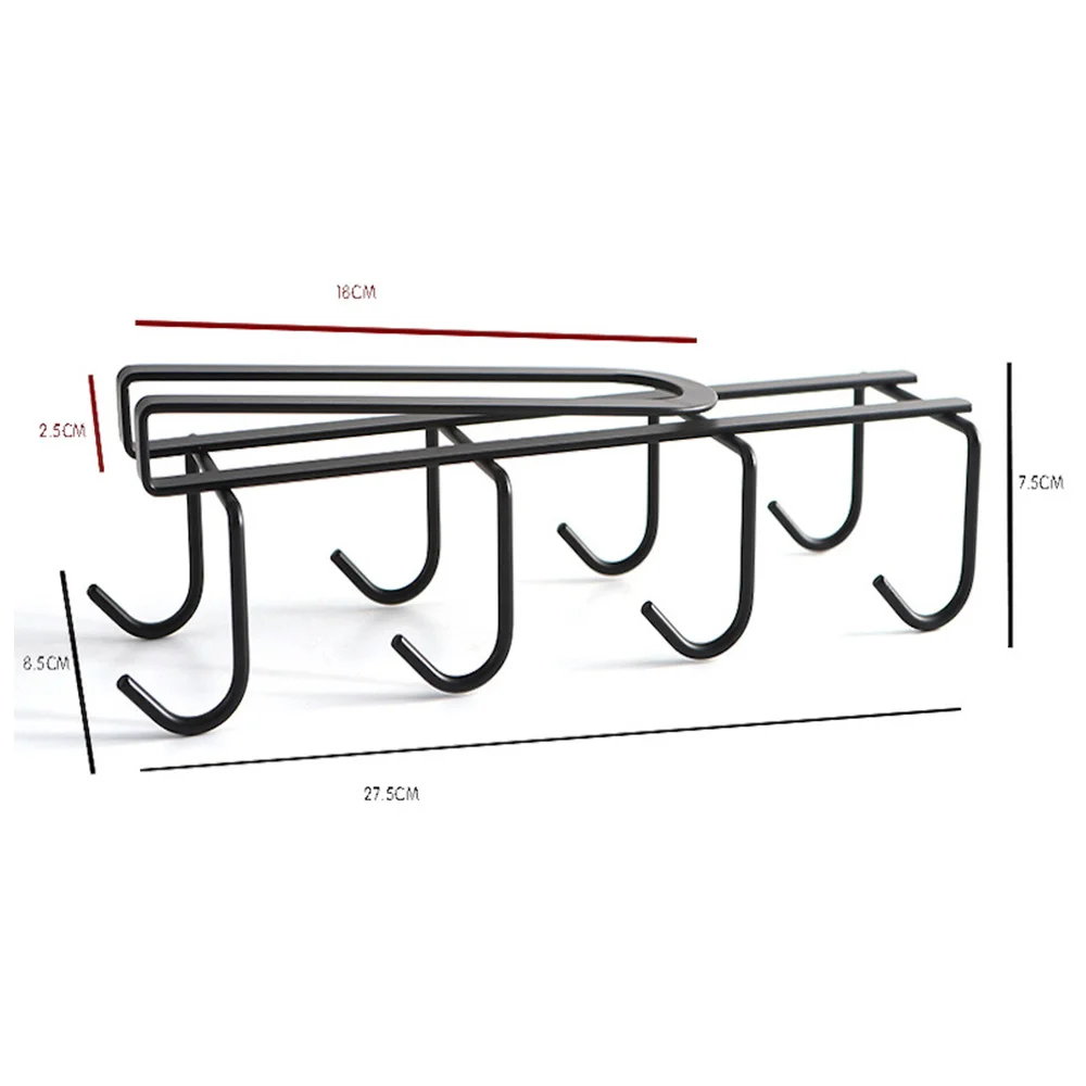 Cup Hook Under Cabinet with 8 Hooks Coffee Mug Rack Holder Nail Free Hanger Kitchen Hanging Storage Rack(White)