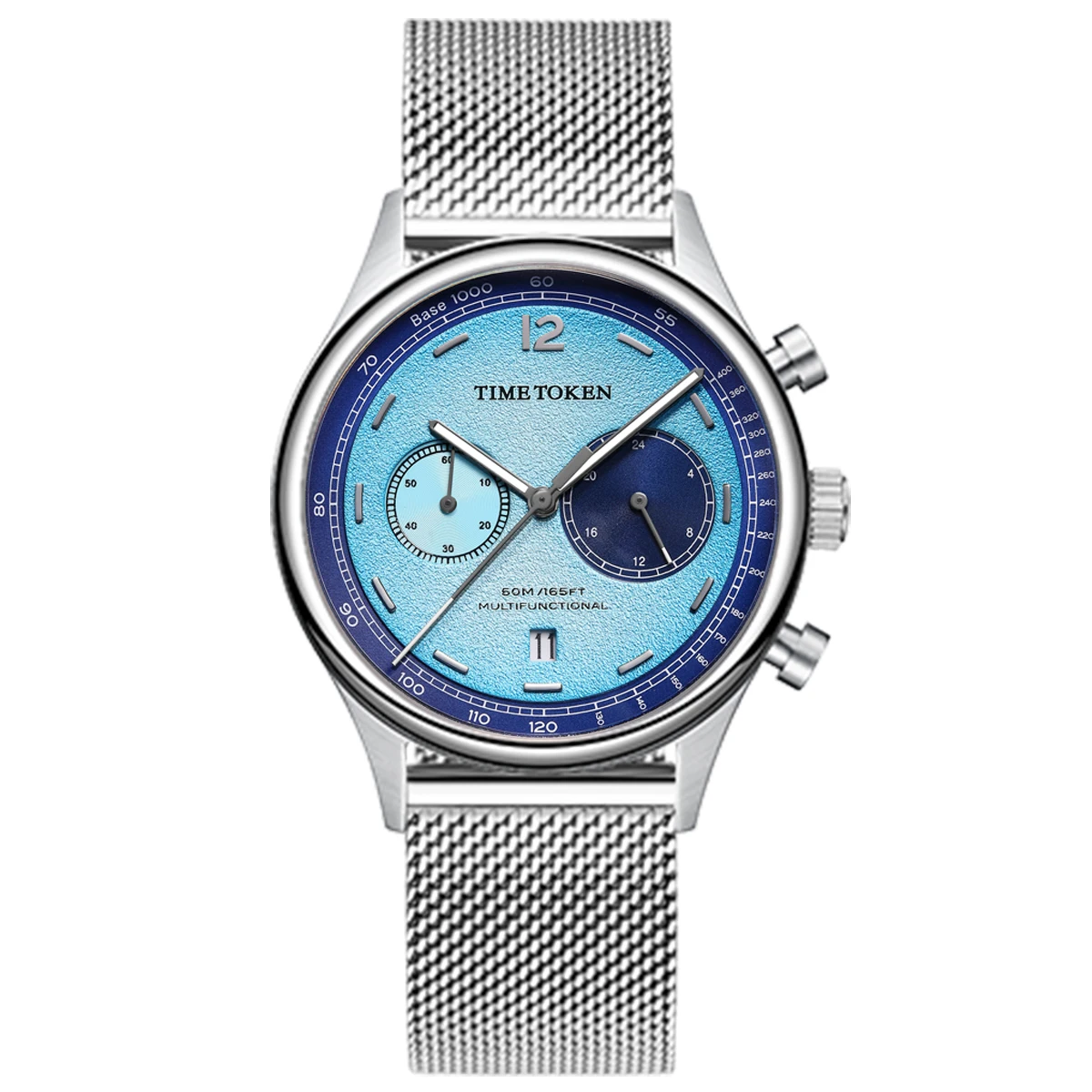 TIMETOKEN 40MM 5Bar Waterproof Men's Watch Japan Miyota OS21 Movement Chronograph Summer Blueberry Dial Domed Sapphire Calendar
