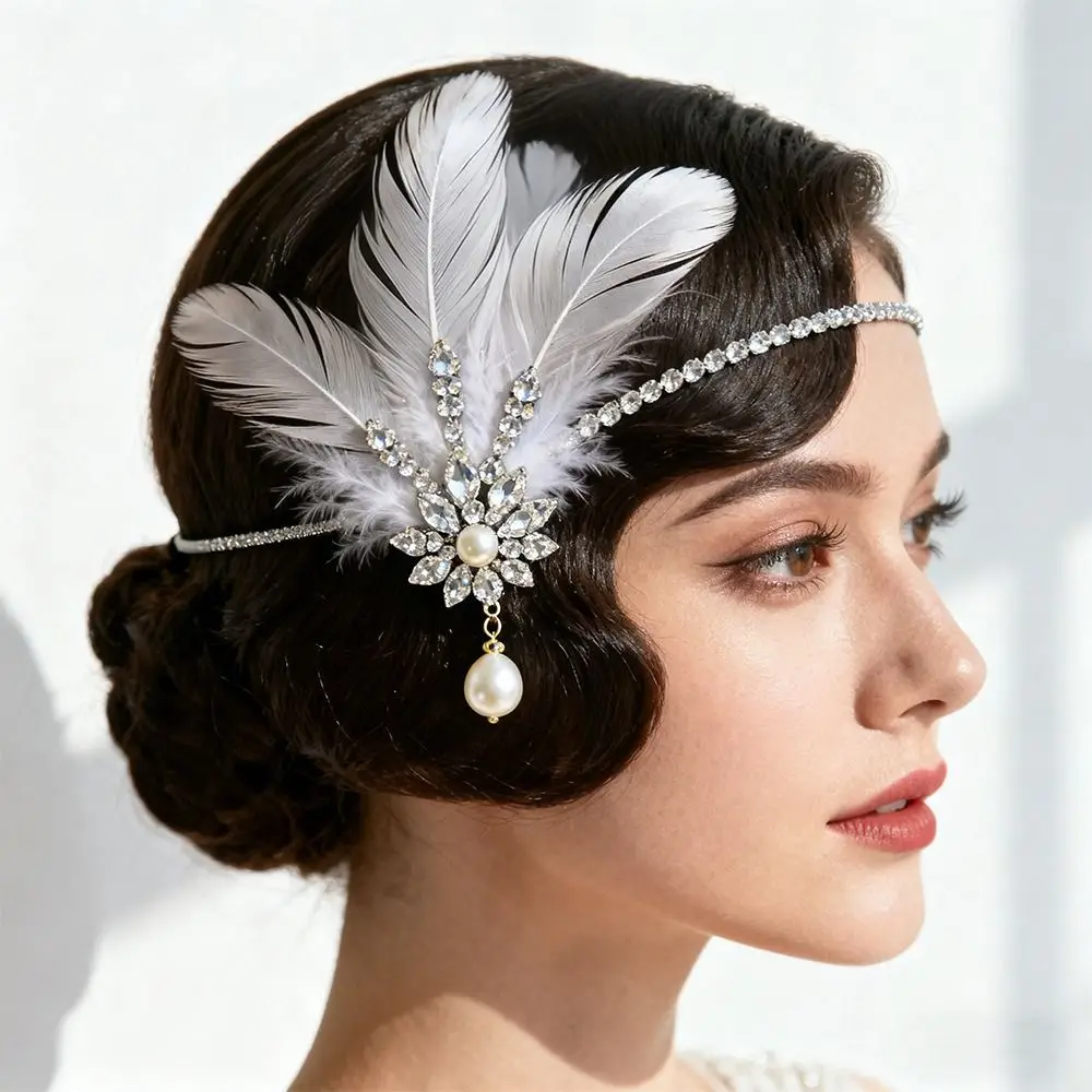 Vintage Gatsby-Style Feather Headband Sequin Crystal Cosplay Dress Headwear Fascinator Makeup Party 1920s Hair Accessories view 3