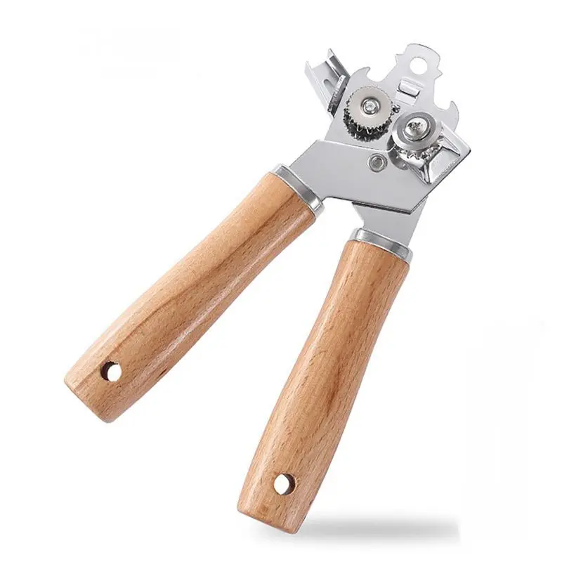 A53Q-Metal Can Opener Manual With Wooden Handle, Hand Can Opener With Sharp Blade Smooth Edge, Handheld Can Openers Easy Install
