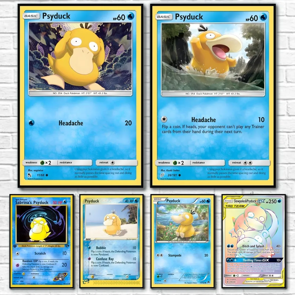 

Catoon Psyduck Japanese Anime Rare Cards HD Poster Sticky Wall Art Printing Waterproof Home Living Bed Room Bar Aesthetic Decor