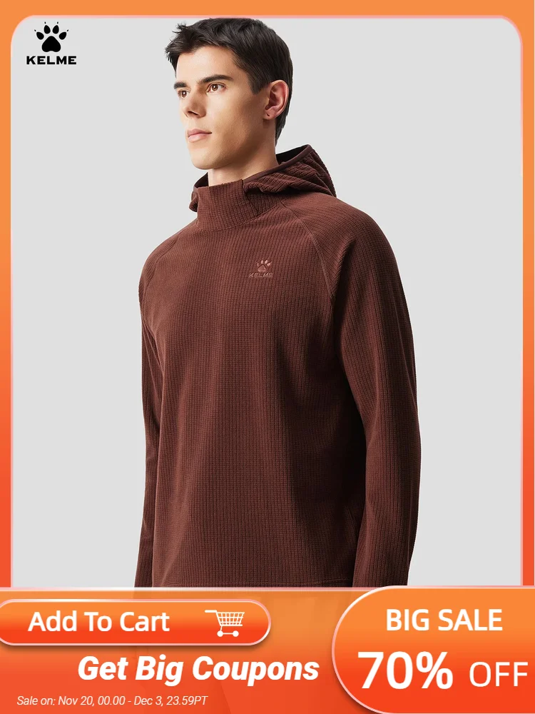 

Kelme Men's Sports Hoodie Outdoor Windproof Jacket Casual Running Long Sleeved Fleece Warm Pullover
