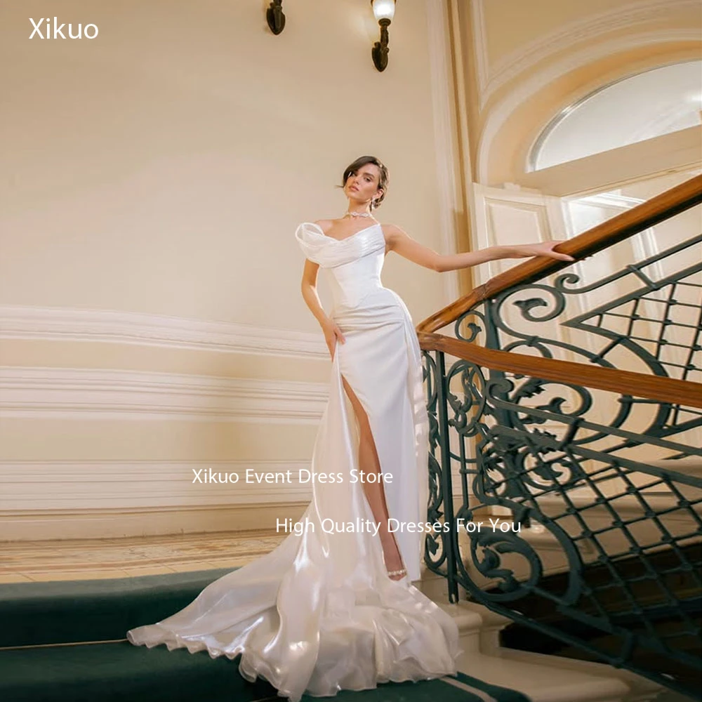Xikuo-Vestido De Novia asimétrico hasta el suelo, Espalda descubierta, hombros descubiertos, personalizado
