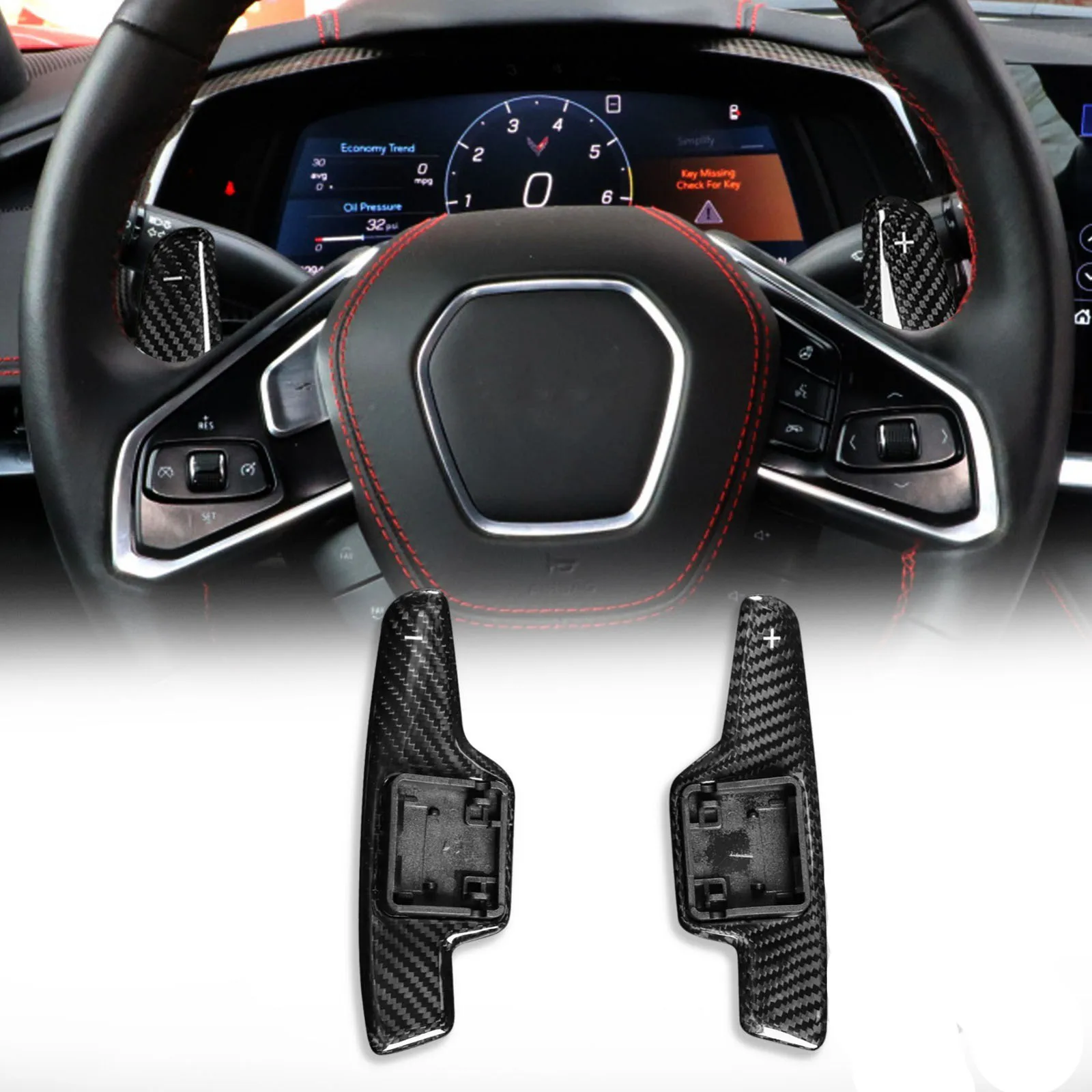 

For Corvette Stingray C8 Z51 2020 2021 2022 2023 Red Carbon Steering Wheel Paddle Shifter