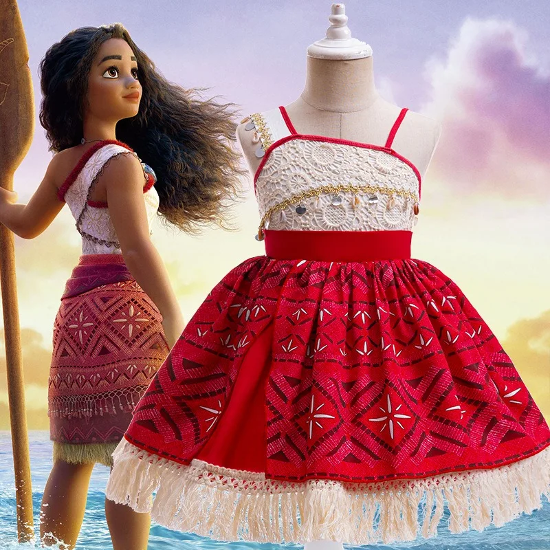 

Disney Moana Dress for Kids Girls Princess Vaiana Cosplay Carnival Children Birthday Party Headwear Necklace Pet Pig Chicken Set