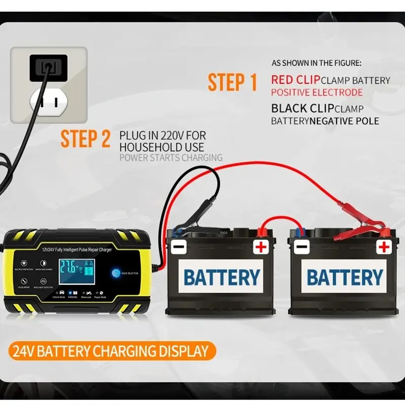 Ładowarka samochodowa 12/24V 8A Ekran dotykowy Pulse Repair Ładowarka LCD do akumulatorów samochodowych Motocykl Akumulator kwasowo-ołowiowy Agm Gel