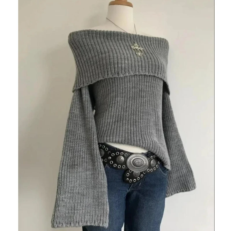 سترة محبوكة على الموضة الجديدة لعام 2025 بكتف واحد للتنحيف y2k على طراز الشارع لبدلة المرأة الدافئة في الخريف والشتاء #2