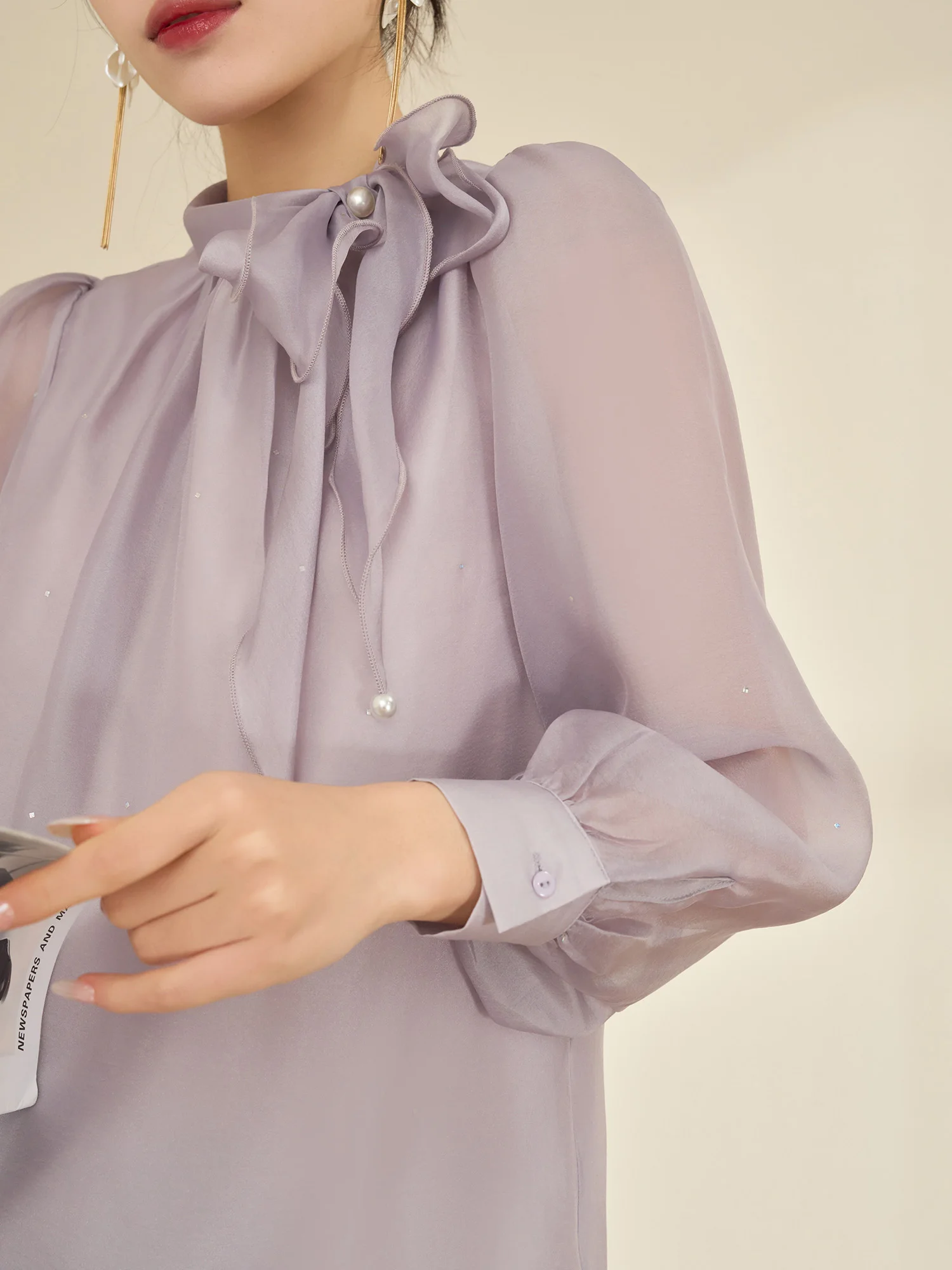 

Design Sensation Small ence Violet Color Silk Satin Sa Women's irt Spring New Sle Flowing Era Commute Simple Loose Fit