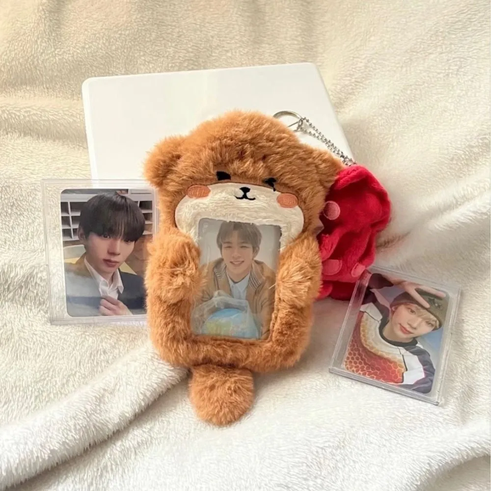 Cute Plush Photocard Case Cartoon Bag Keychain Fox Photocard Case Multifunctional Idol Photos Protective Cover School Office