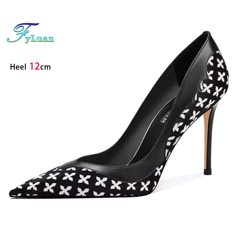 

Новые черные женские туфли на высоком каблуке 12 см, 10 см, 8 см, кожаные женские туфли-лодочки с острым носком, вечерние туфли на шпильке с неглубоким носком