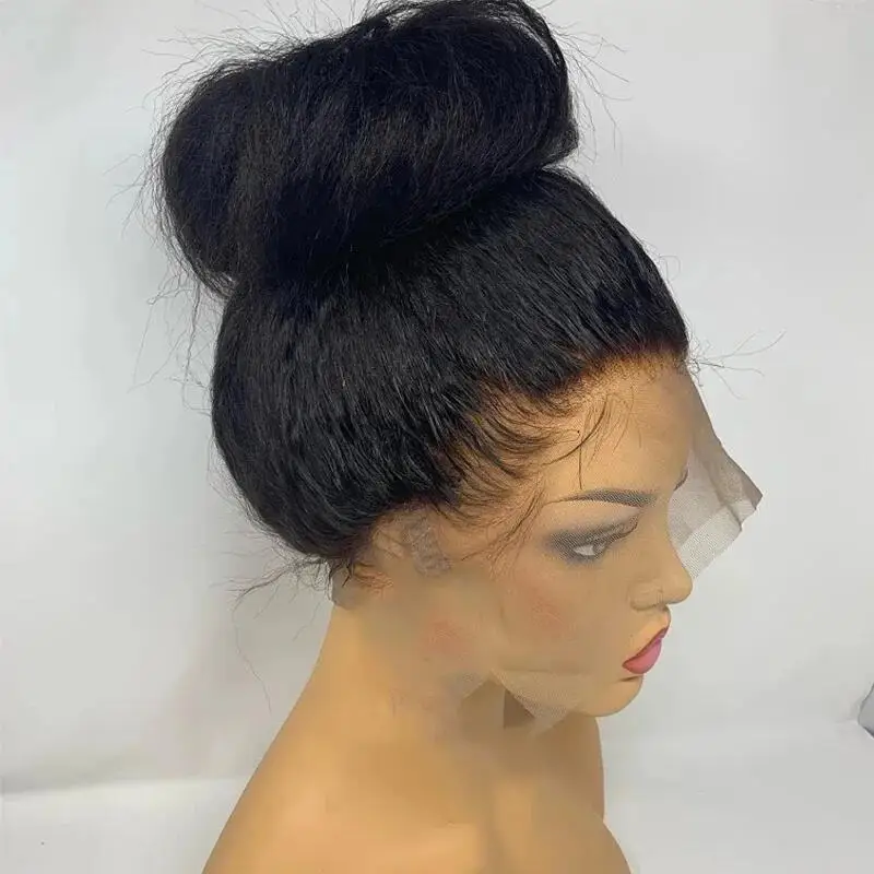 

Yaki180Density 26Inch Long Soft Natural Black Kinky Straight Deep Lace Front Wig For Women With Baby Hair Preplucked Glueless