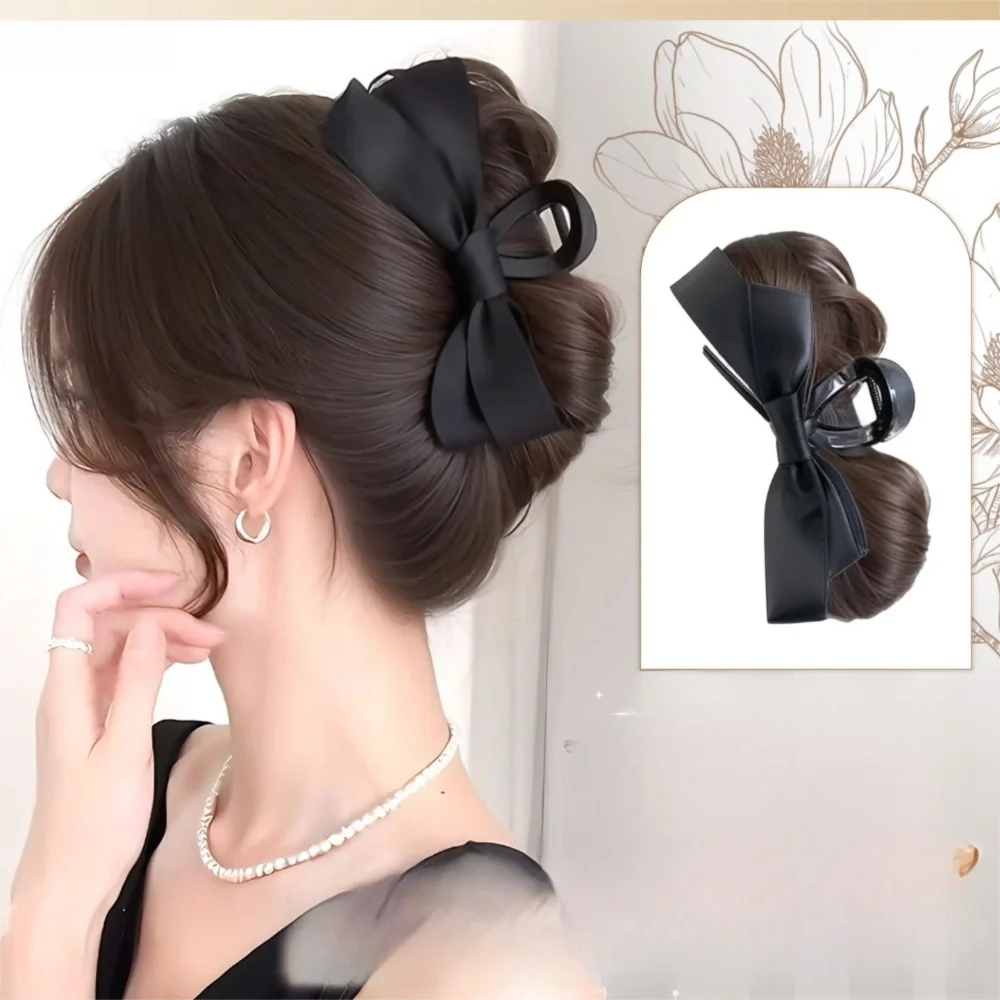 جديد كعكة الشعر الاصطناعية مخلب كليب الأسود مع Bowknot كعكة رئيس شعر مستعار رقيق هيربيسي المرأة