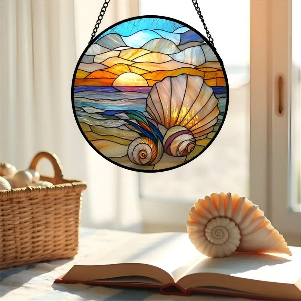 Stained Glass Window Hanging Colorful Beach Shells Conch Sun Catcher For Door Stained Glass Style /Acrylic Sun Catcher Window