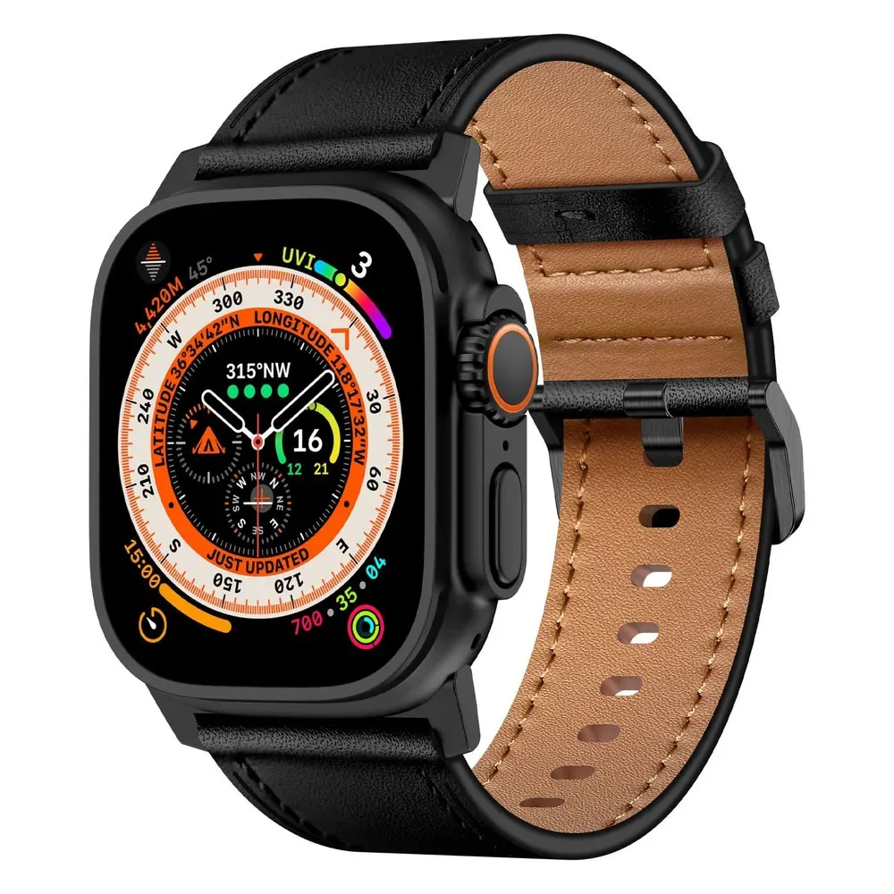 Cinturino in pelle per Apple Watch Ultra2 49mm 46MM 45MM 44MM Cinturino da uomo Correa Bracciale per IWatch serie 9 7 8 6 5 4 Se