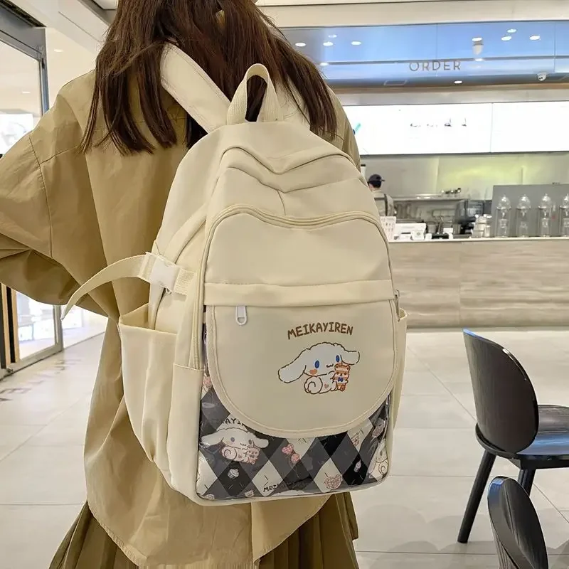 Tas sekolah Sanrio elastis Babycinnamoroll baru ransel siswa pria dan wanita telinga besar lucu ransel kapasitas besar