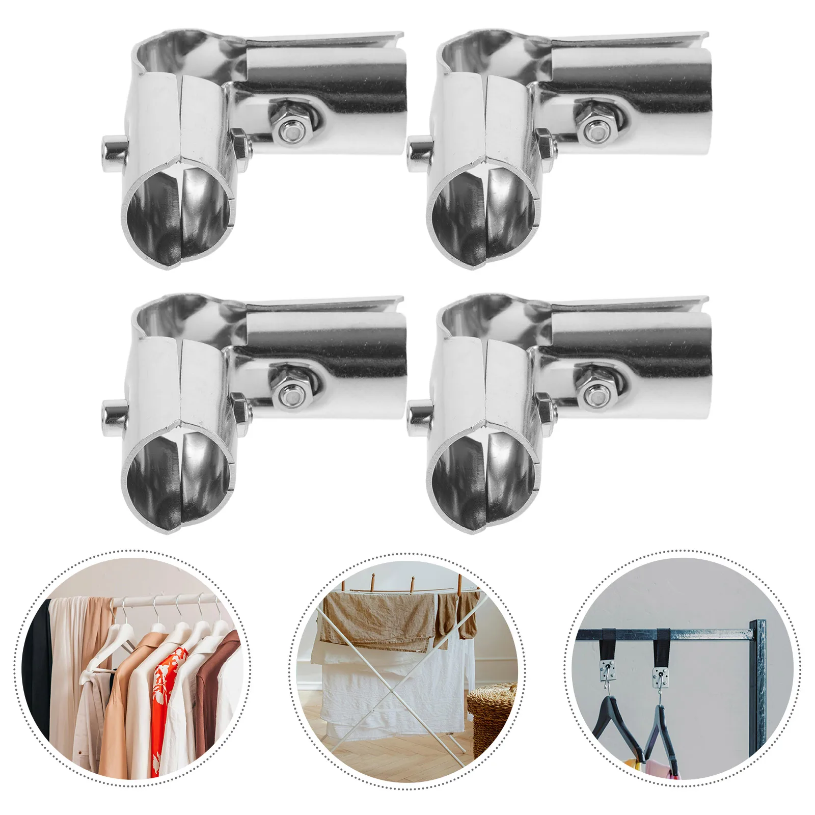

4pcs Stainless Steel Three-Way Tube Connector Drying Rack Corner Fitting Adjustable Pole Connection End Rail Clamps Pipe Joint