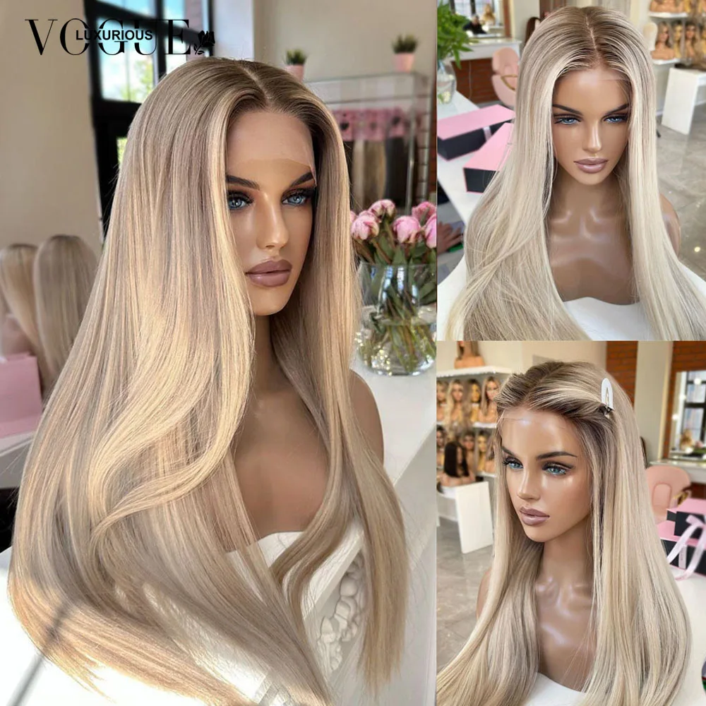 Cream Blonde Straight 100% Real Human Hair Wig Ash Blonde 200% Density Salon Hair Coloring Wig 13x6 Lace Front Wig For Women image 5