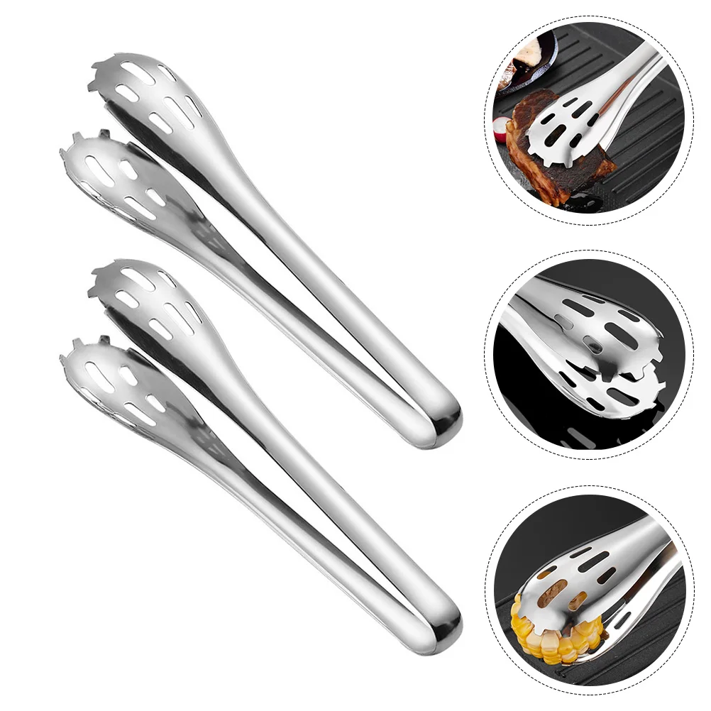 

2pcs Stainless Steel Food Clips Household Barbecue Steak Serving Tongs Kitchen Bbq Tools Outdoor Easy Carry Gift