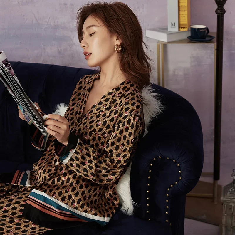 Women's Pajamas Set Instagram Style Stripes Sleepwear Silk Like Nightgown Leisure Homewear Clothes Nightwear pyjama pour femme