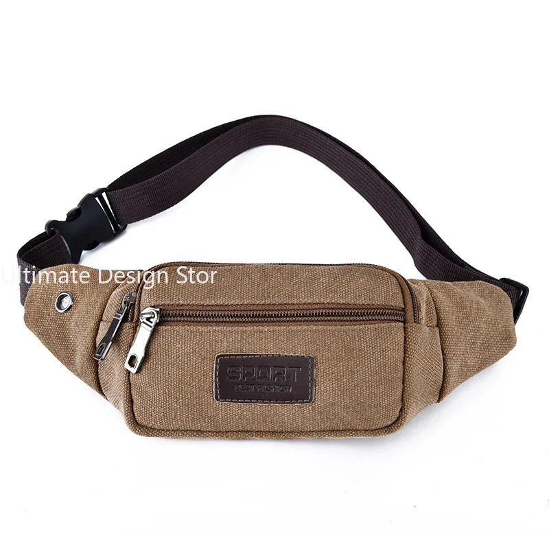 Canvas Waist Bag Men\'s Multi-compartment Sports Chest Bag Small Cloth Bag Mobile Phone Fitness Multi-functional Wallet