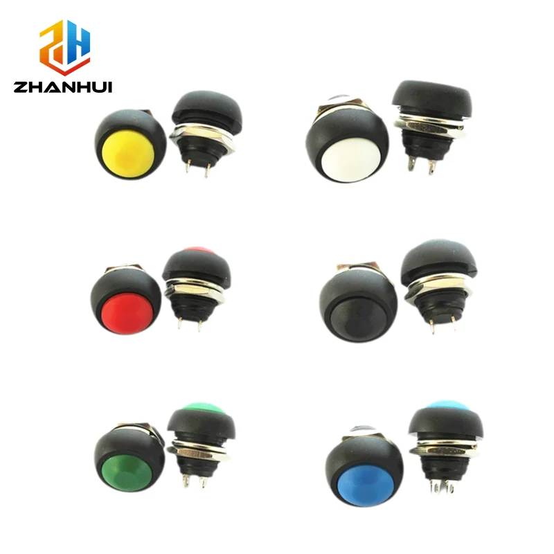 6PCS PBS-33B 12mm Waterproof Momentary Button Switch 6-Color Non-Locking Self-Reset Switch for Outdoor Device
