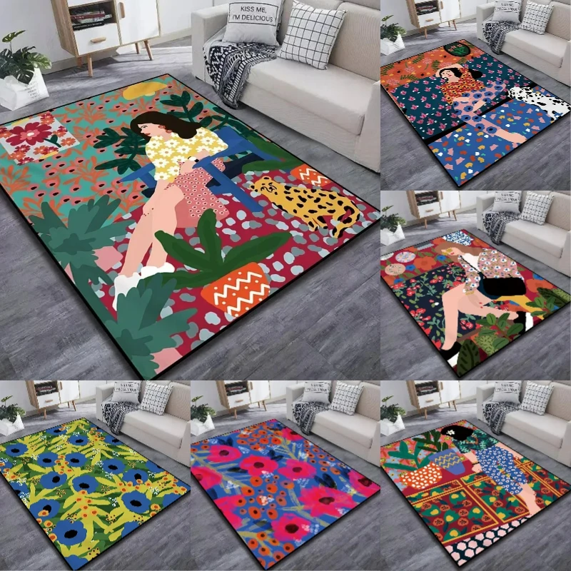 

Large Area Floral Figure Living Room Carpet Home Decor Bedroom Bedside Soft Mat Cloakroom Coffee Table Rug Non-slip Floor Mats