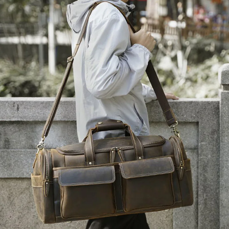 Retro กระเป๋าเดินทางสำหรับชายไหล่ Cross-Body Handduffle กระเป๋าความจุสูงกระเป๋าเดินทางกระเป๋าเดินทางกระเป๋าเดินทางกระเป๋าเดินทางกระเป๋ารองเท้าผู้ชายหนังแท้กระเป๋าสะพายไหล่ผู้ชาย